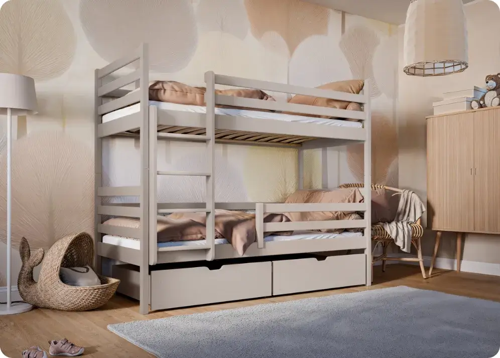 Kaszmirowe łóżko piętrowe w dziecięcym pokoju